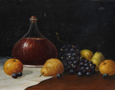 Franz Novak (1885-1973): Gyümölcscsendélet üveggel, párban